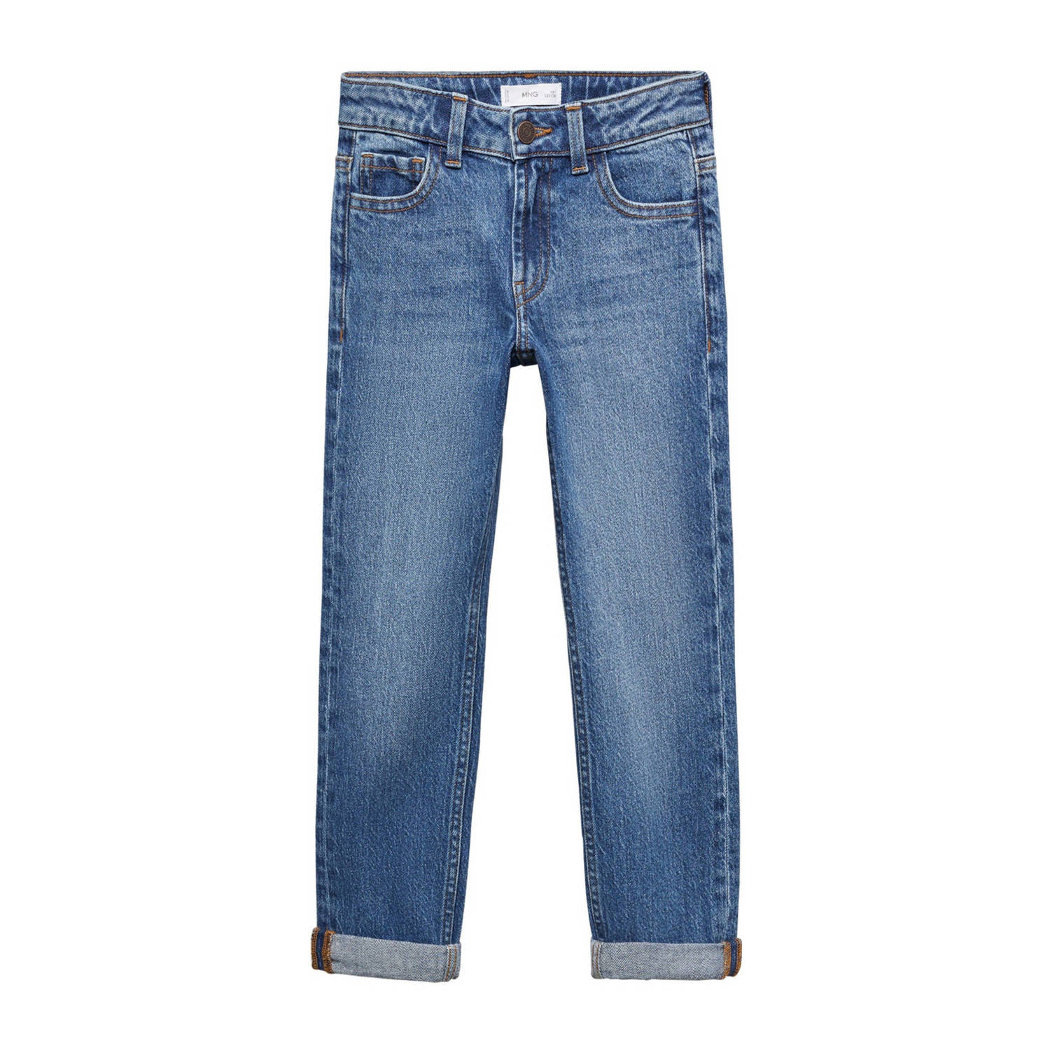 Mango Kids regular fit jeans medium blue denim Blauw Effen 134