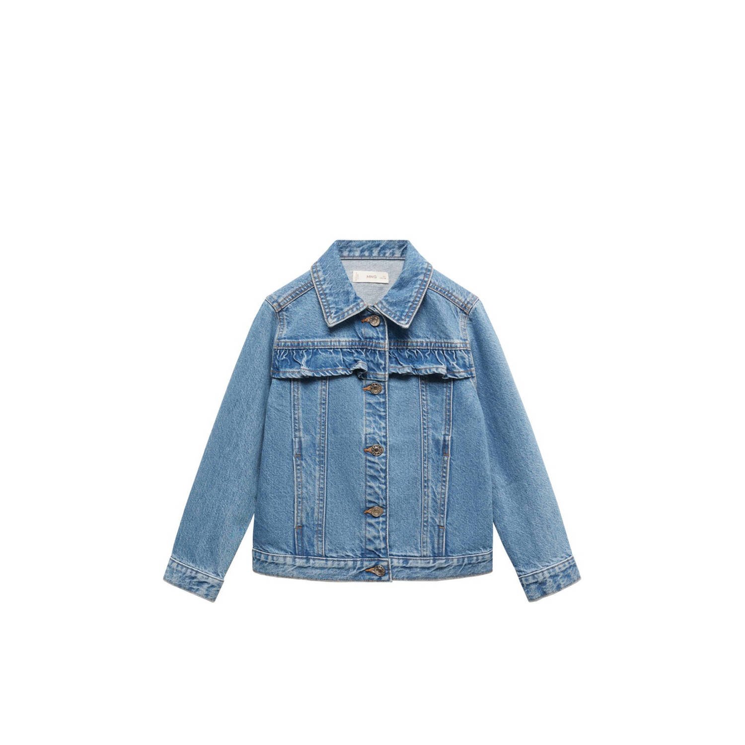 Mango Kids spijkerjas changeant blauw Meisjes Denim Klassieke kraag Effen 116