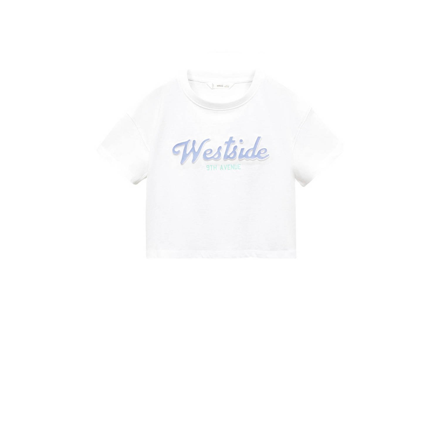 Mango Kids T-shirt met tekst wit Meisjes Katoen Ronde hals Tekst 116