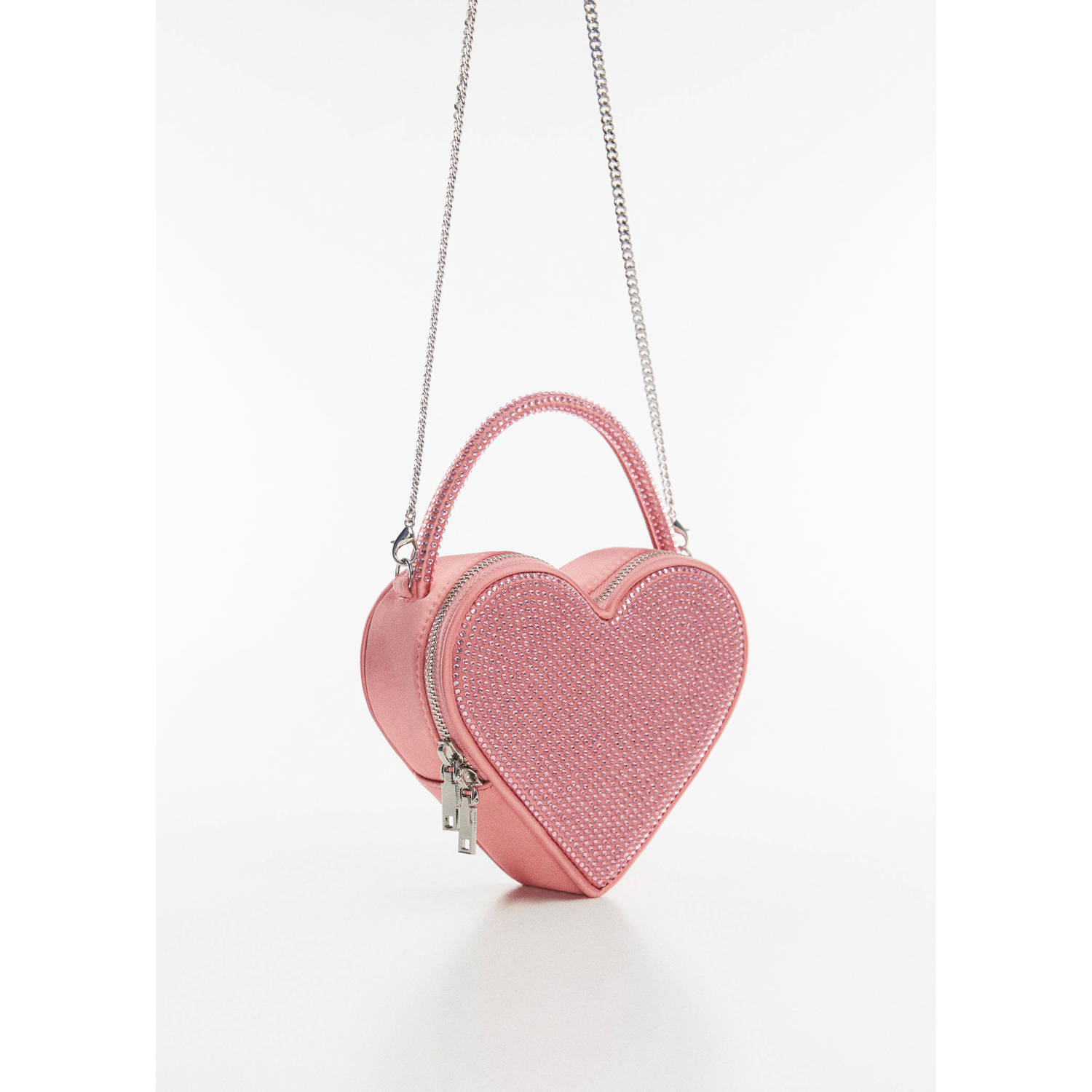 Mango hartvormige crossbody tas met strass roze