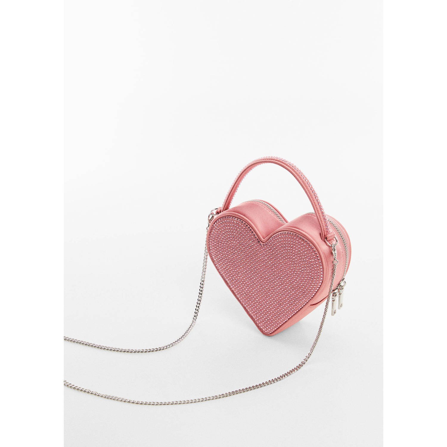 Mango hartvormige crossbody tas met strass roze
