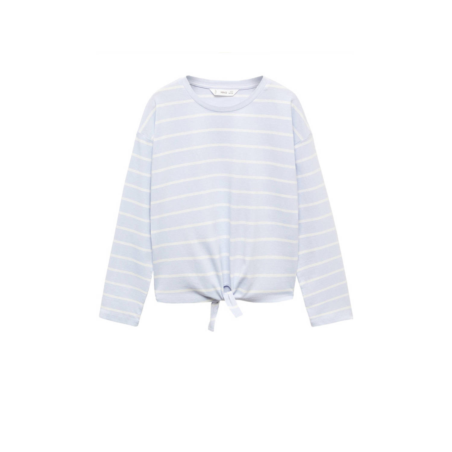 Mango Kids gestreept T-shirt lichtblauw wit Meisjes Katoen Ronde hals Streep 140