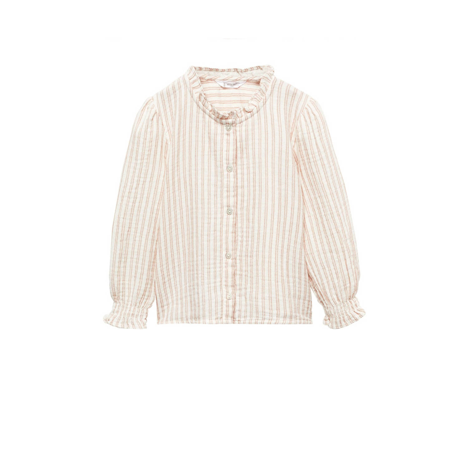 Mango Kids gestreepte blouse wit geel Meisjes Katoen Opstaande kraag Streep 104