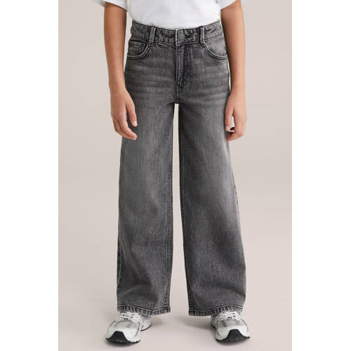 WE Fashion high waist wide leg jeans grey denim afbeelding