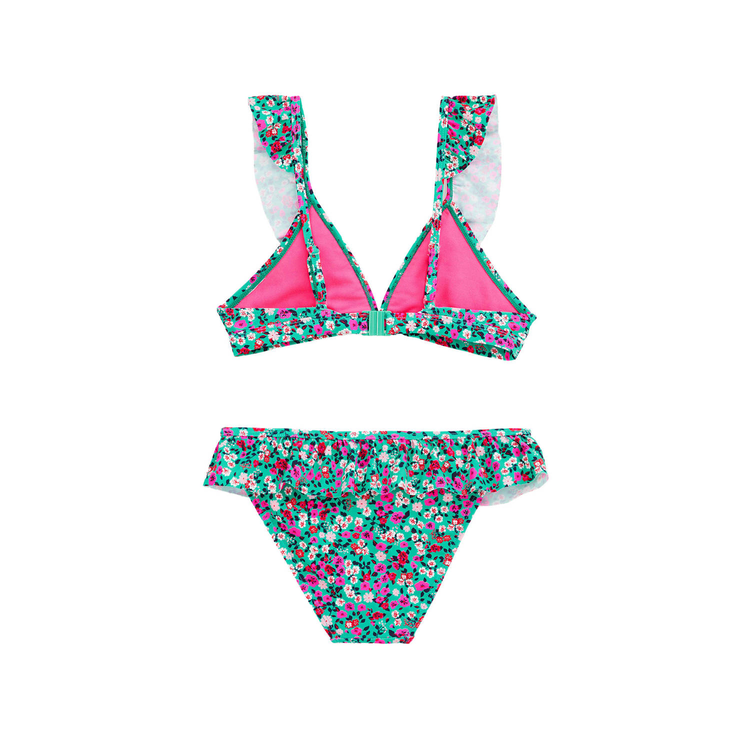 WE Fashion triangel bikini met ruches groen roze