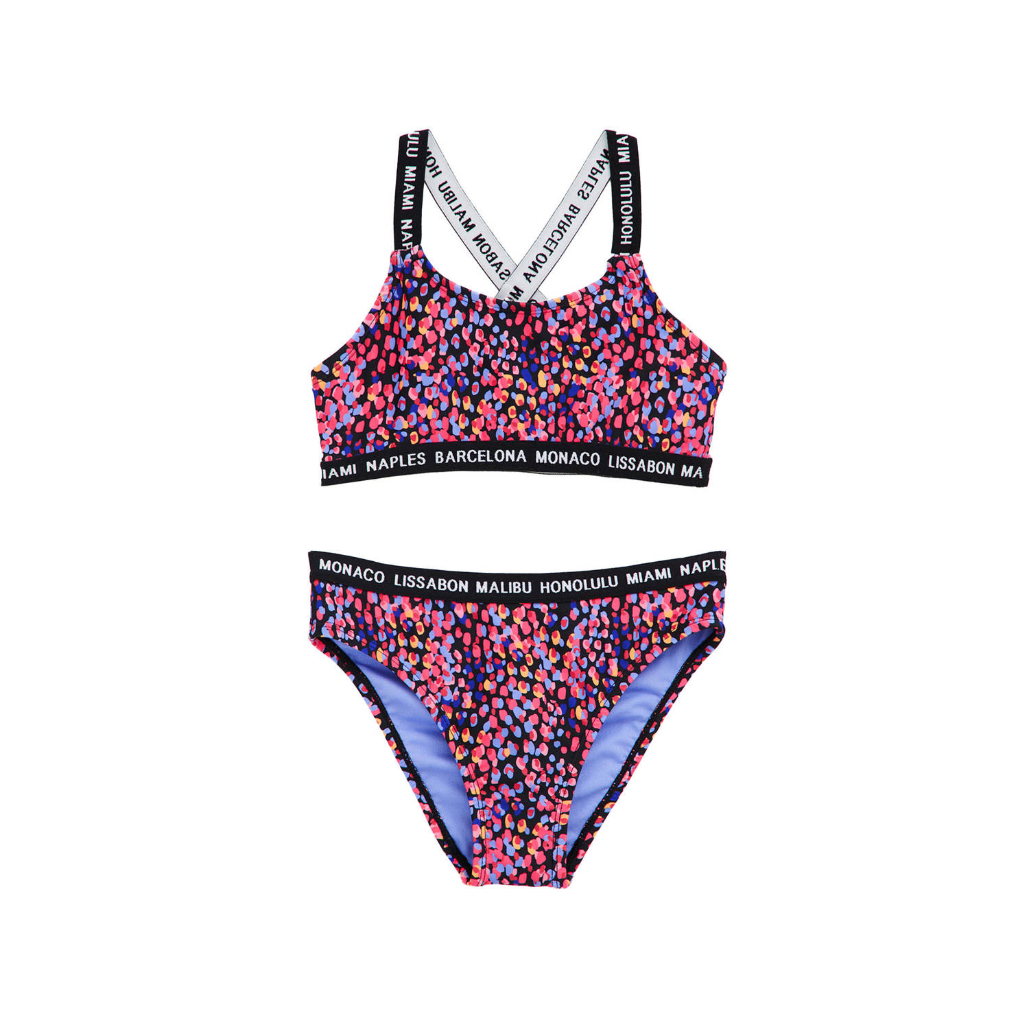 WE Fashion crop bikini met zwart roze Blauw Meisjes Polyamide All over print 134 140