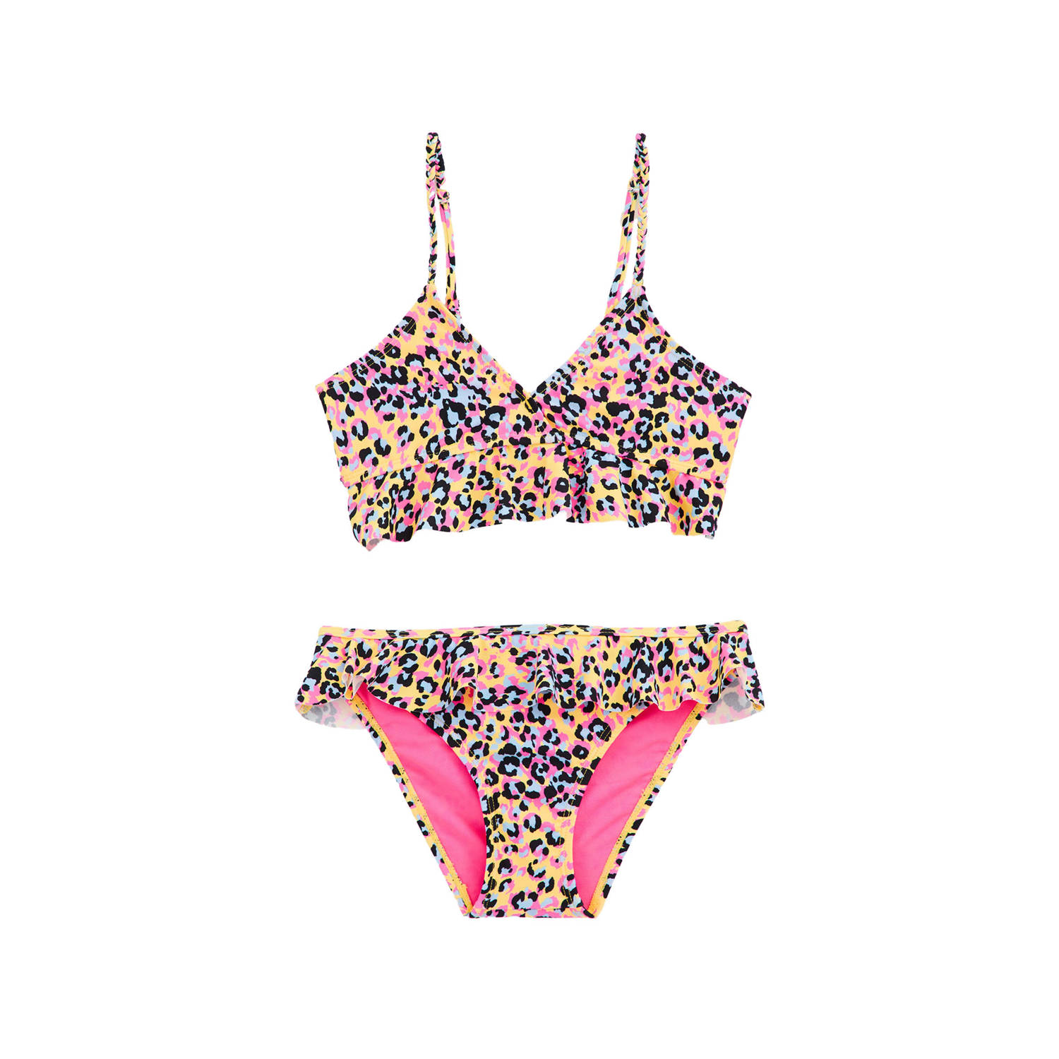 WE Fashion crop bikini met ruches geel roze blauw Meisjes Panterprint 110 116