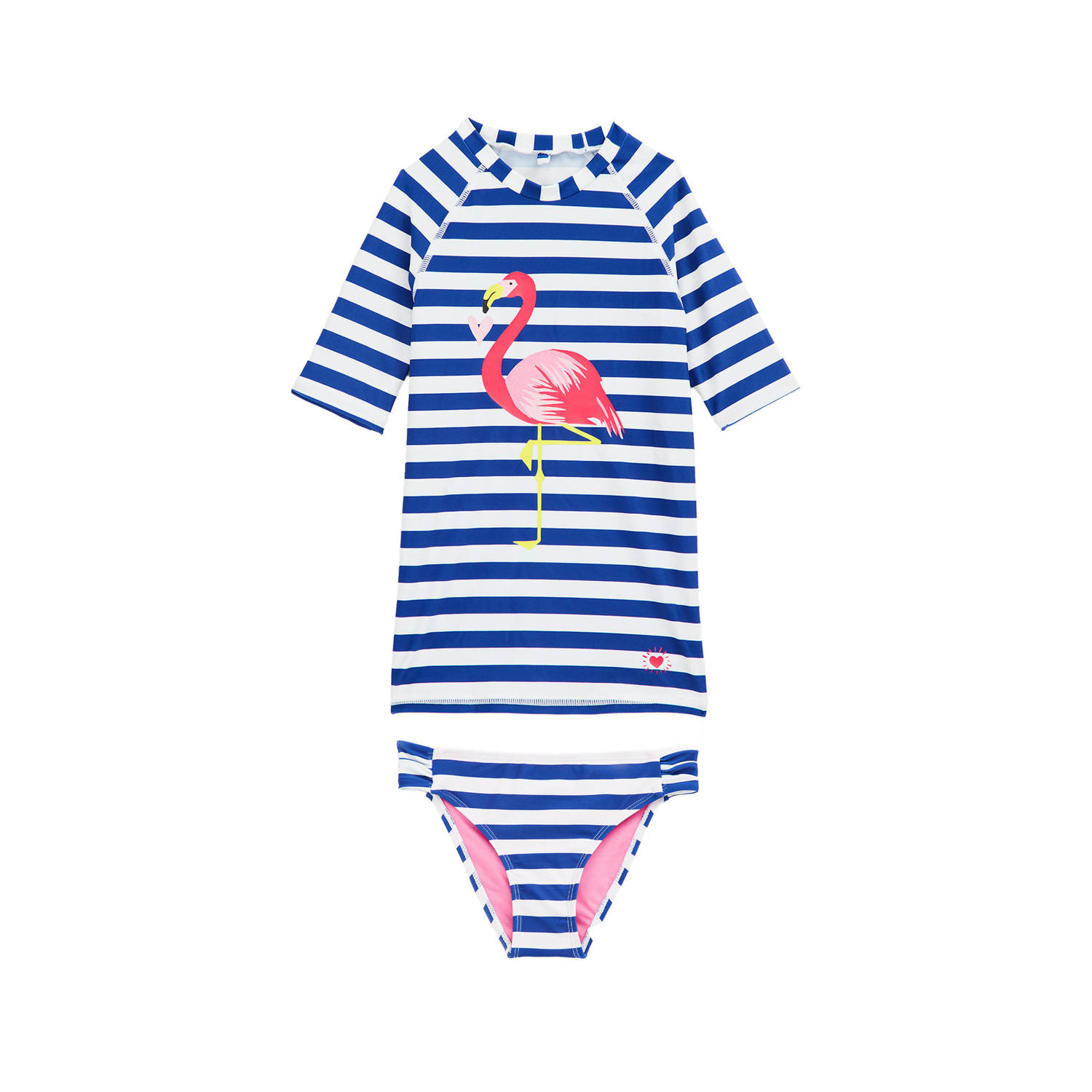 WE Fashion UV T-shirt met bikinibroekje blauw wit UV shirt Meisjes Polyamide Ronde hals 110 116
