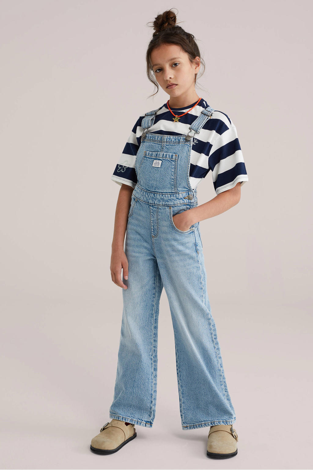 WE Fashion Blue Ridge relaxed fit tuinbroek medium blue denim