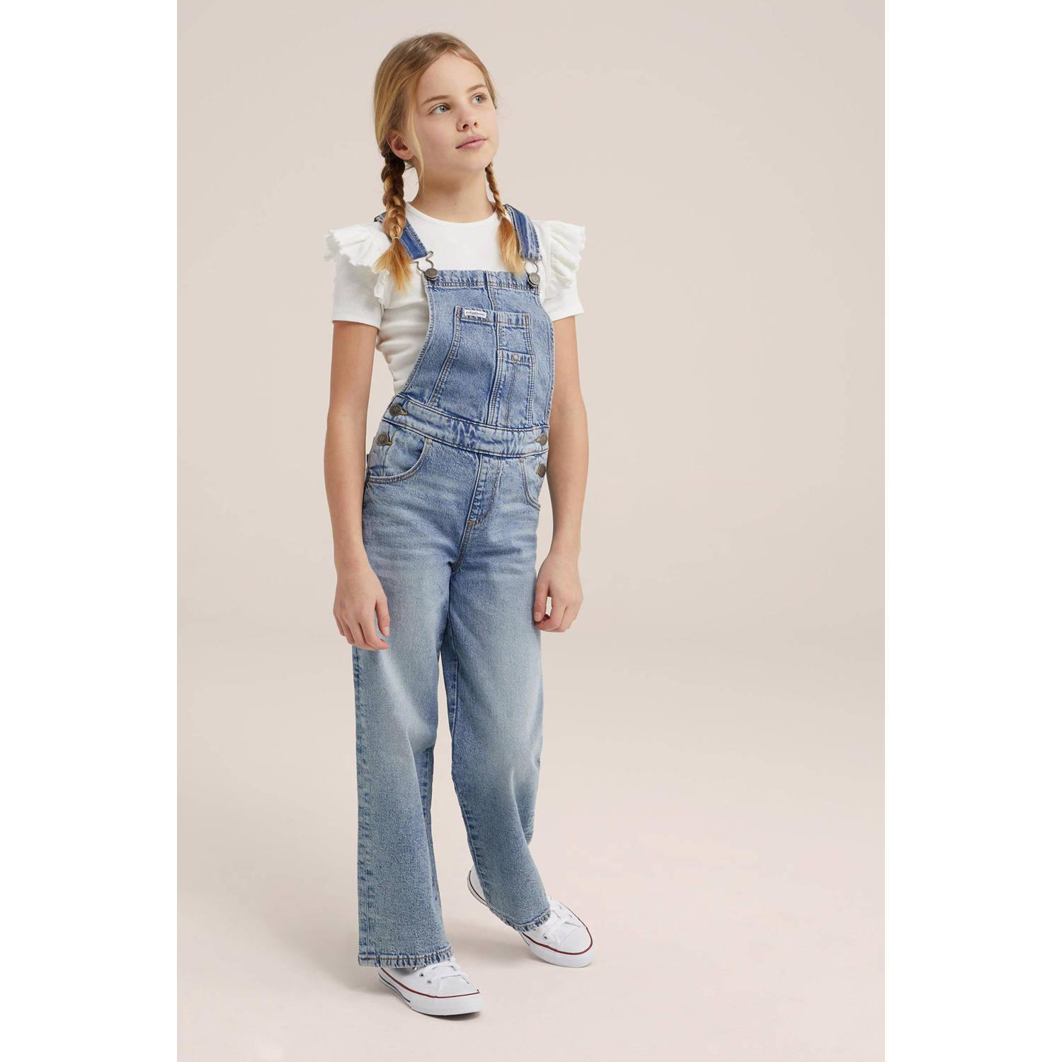 WE Fashion Blue Ridge relaxed fit tuinbroek medium blue denim