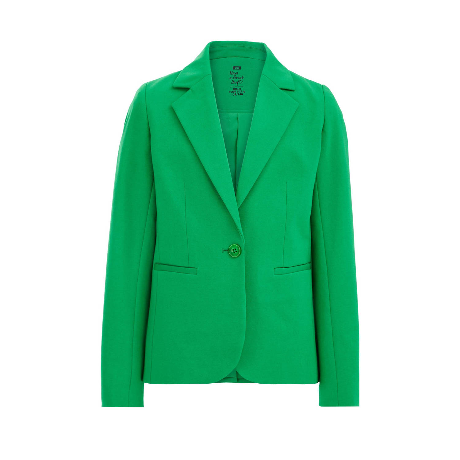 WE Fashion blazer kikkergroen Meisjes Stretchkatoen V-hals Effen 110 116