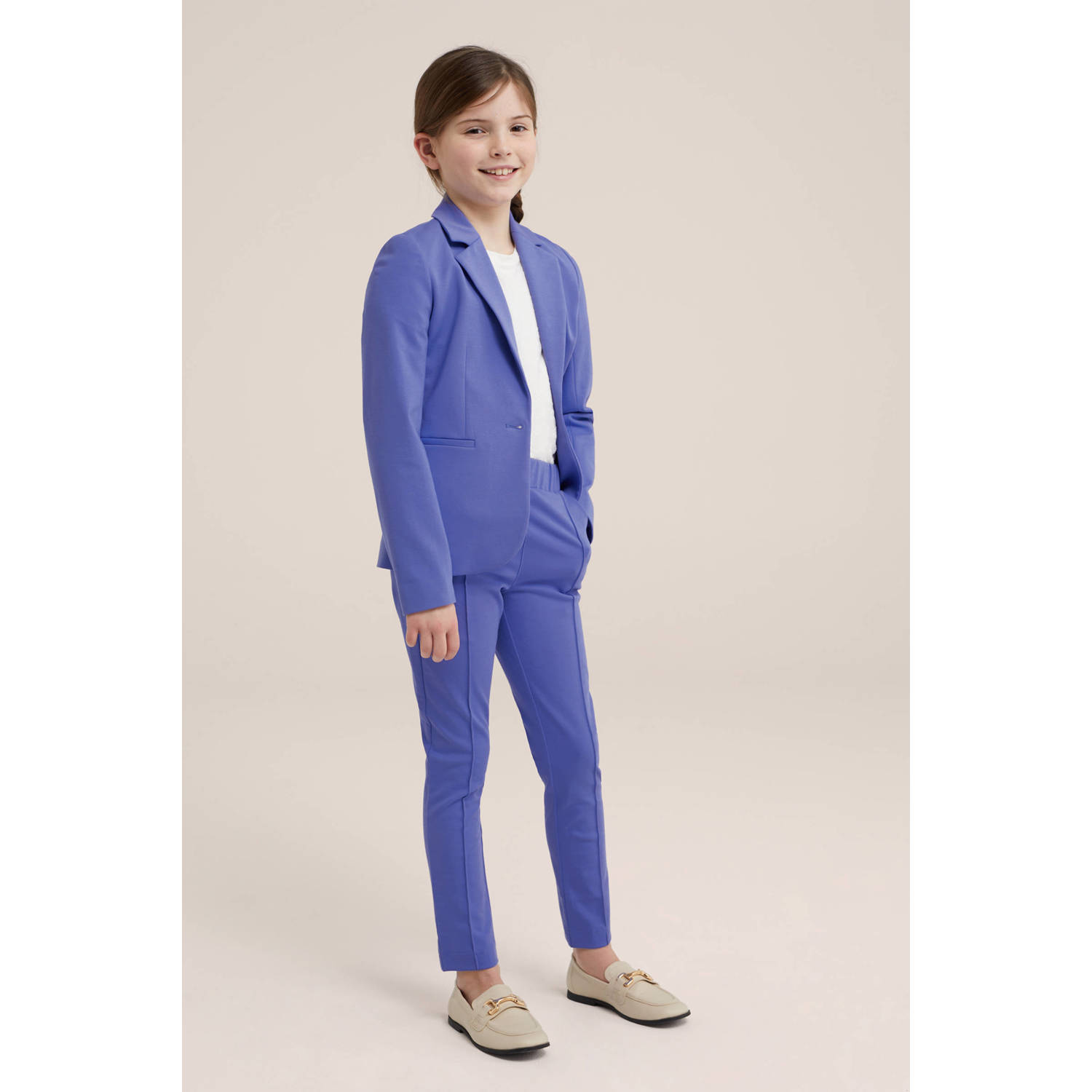 WE Fashion tapered fit broek paarsblauw