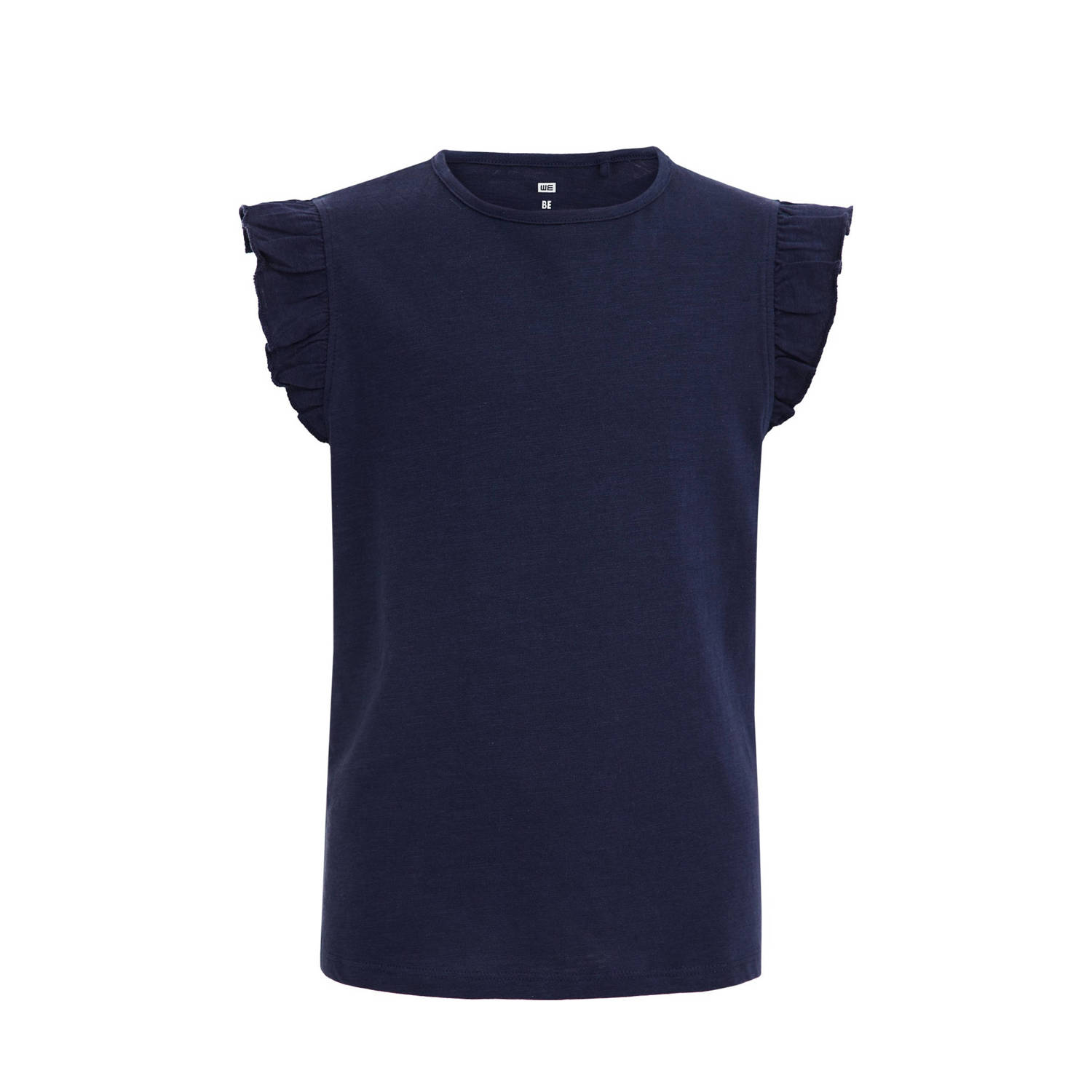 WE Fashion T-shirt donkerblauw Meisjes Katoen Ronde hals Effen 110 116