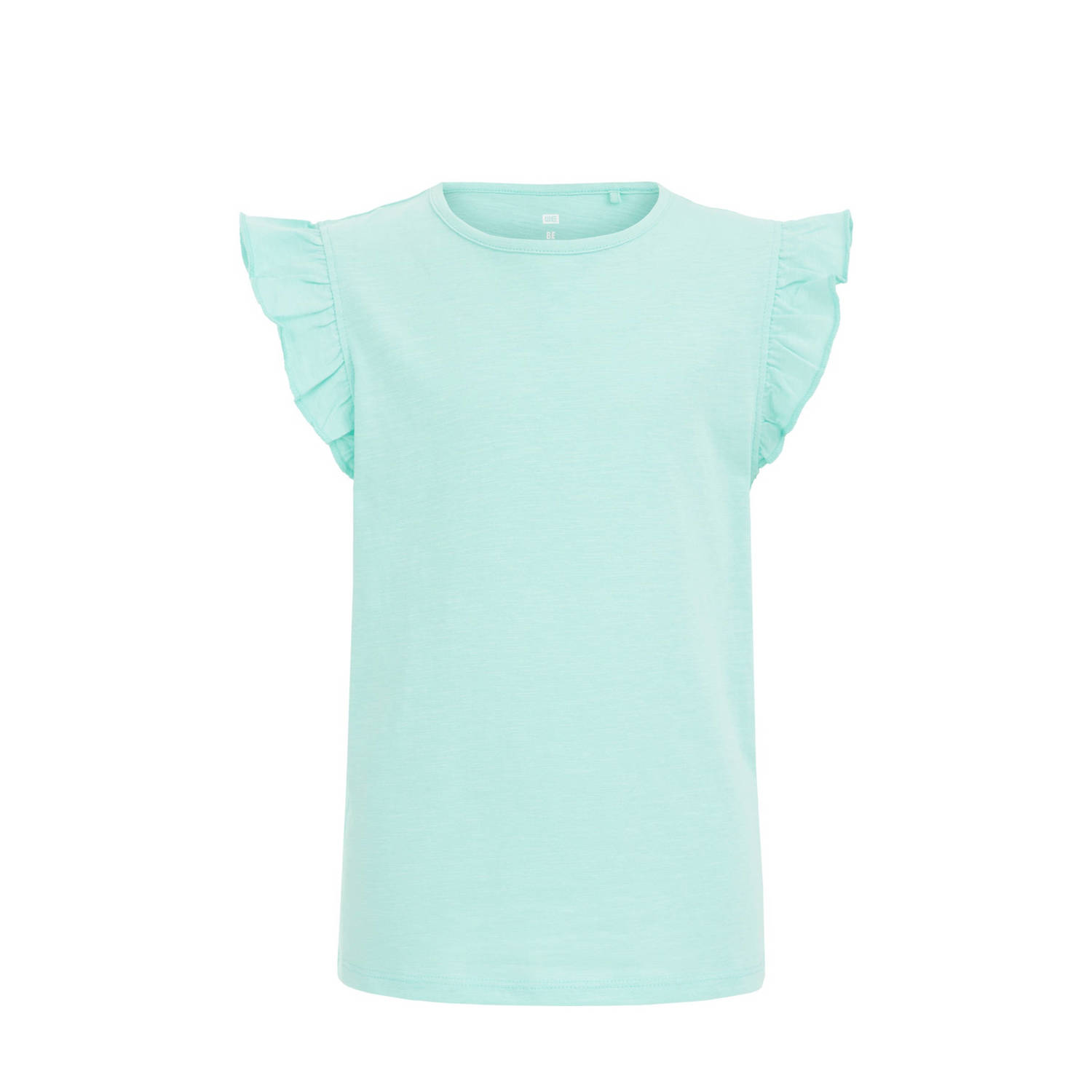 WE Fashion T-shirt aqua Blauw Meisjes Katoen Ronde hals Effen 110 116