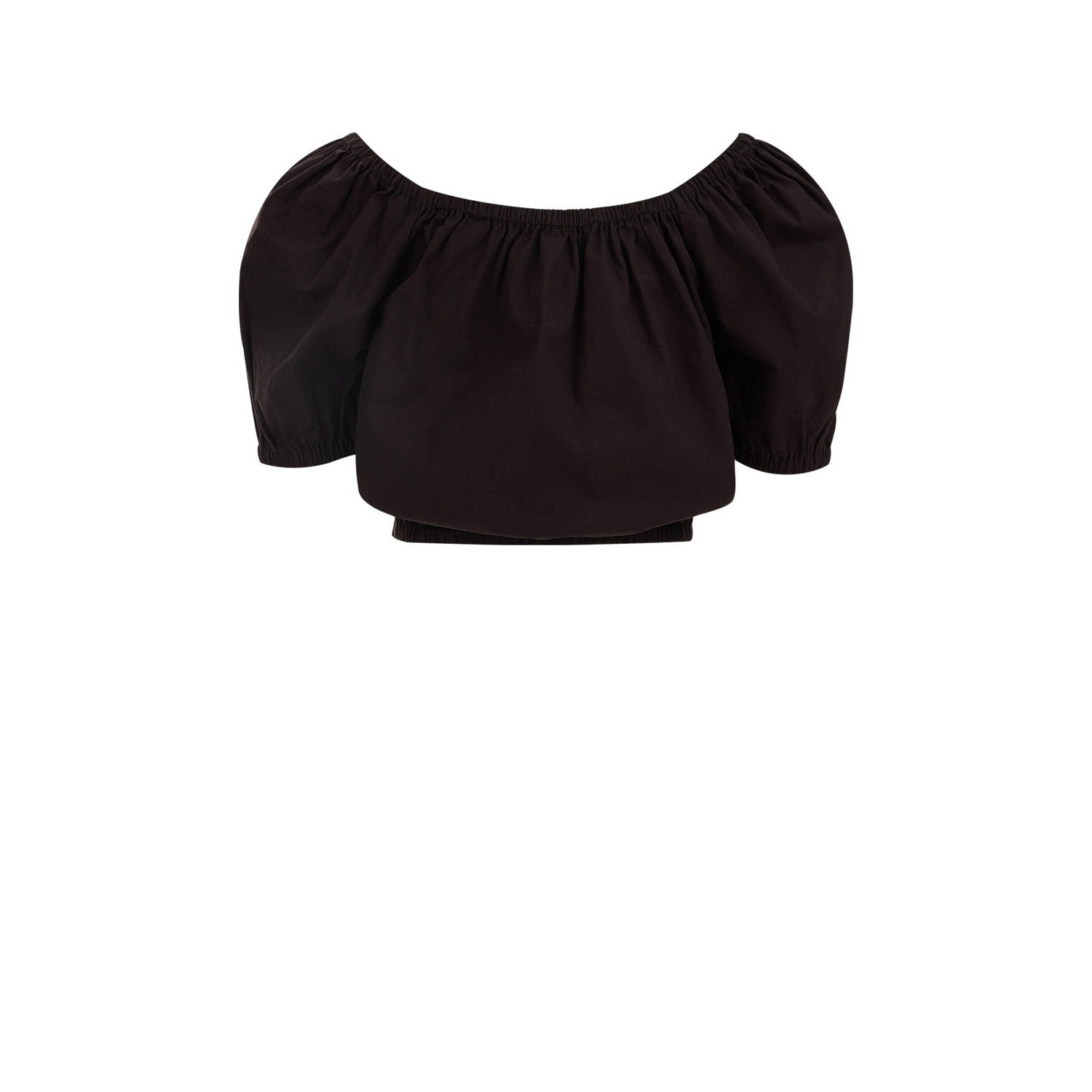 WE Fashion crop top zwart Meisjes Katoen Off shoulder Effen 134 140