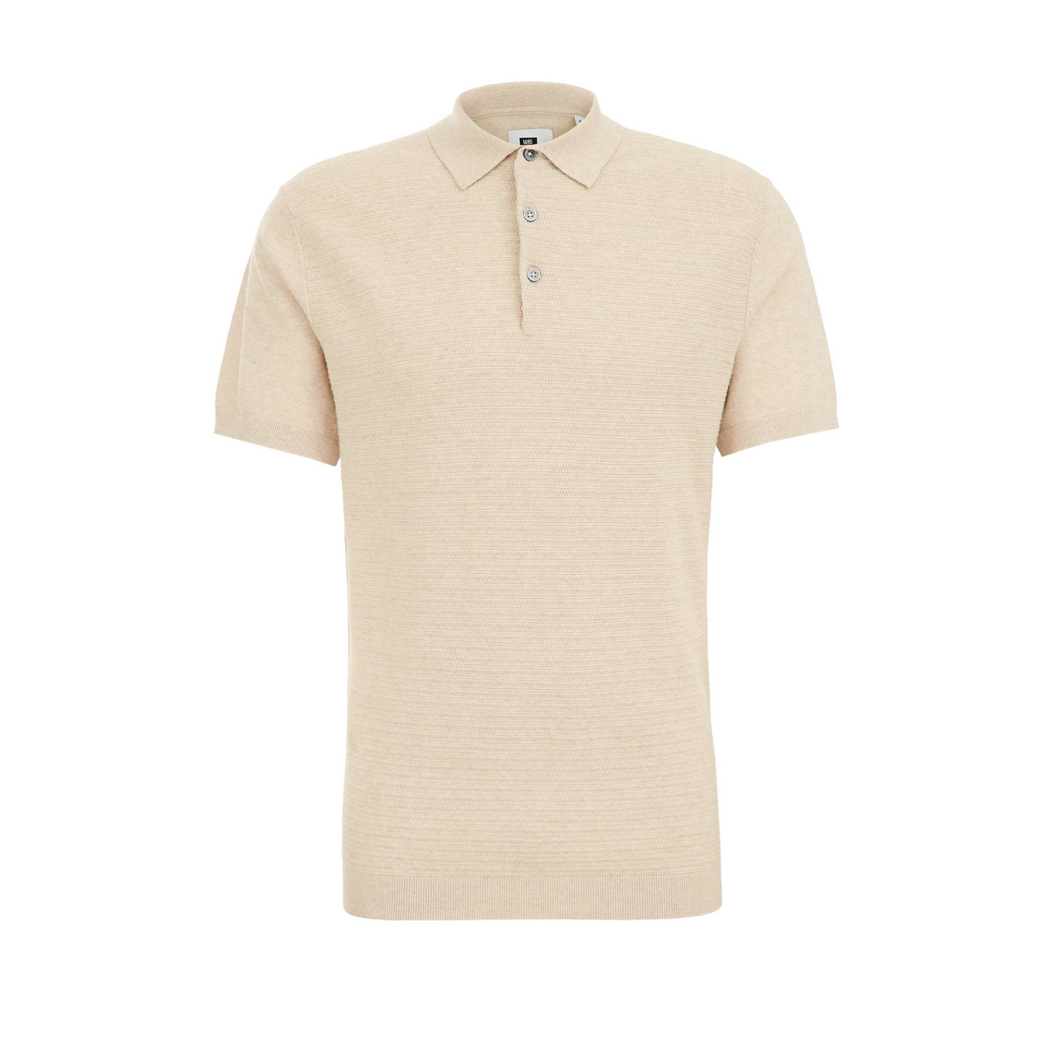 WE Fashion fijngebreide polo met ingebreid patroon soft beige