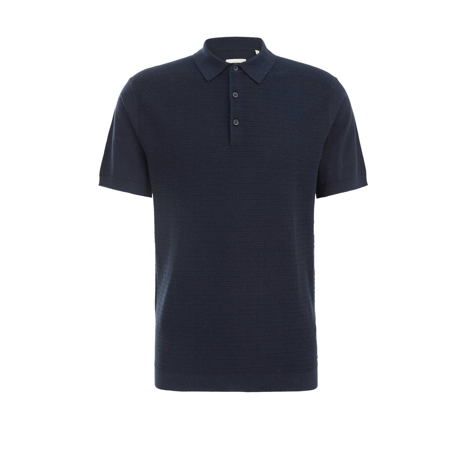 WE Fashion fijngebreide polo met ingebreid patroon heavy blue