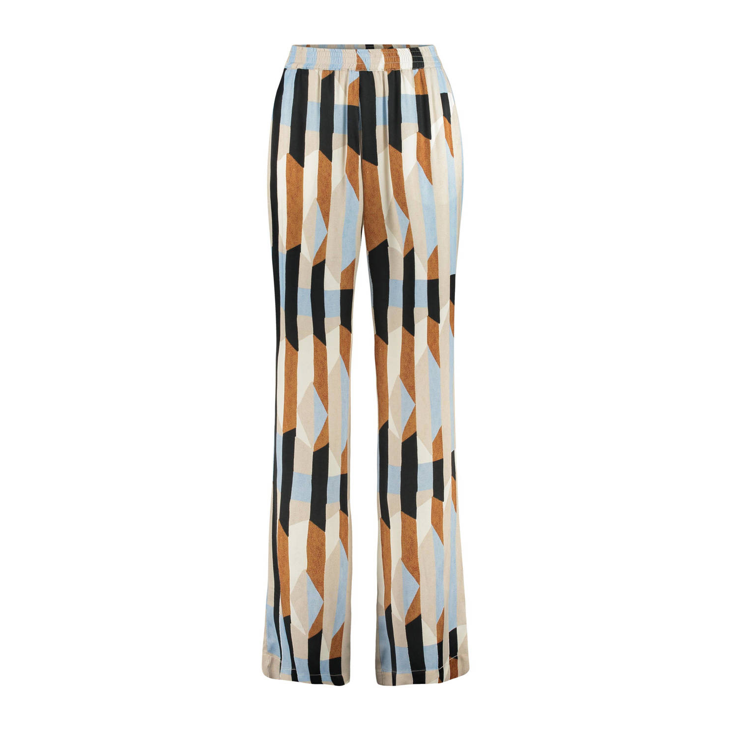 Expresso wide leg broek met grafische print lichtblauw camel ecru