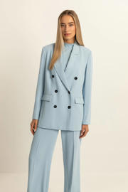 thumbnail: Lichtblauwe dames Expresso rechtvallende blazer van polyester met effen, lange mouwen, reverskraag, knoopsluiting en schoudervulling