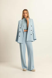 thumbnail: Lichtblauwe dames Expresso rechtvallende blazer van polyester met effen, lange mouwen, reverskraag, double breasted sluiting en geweven detail