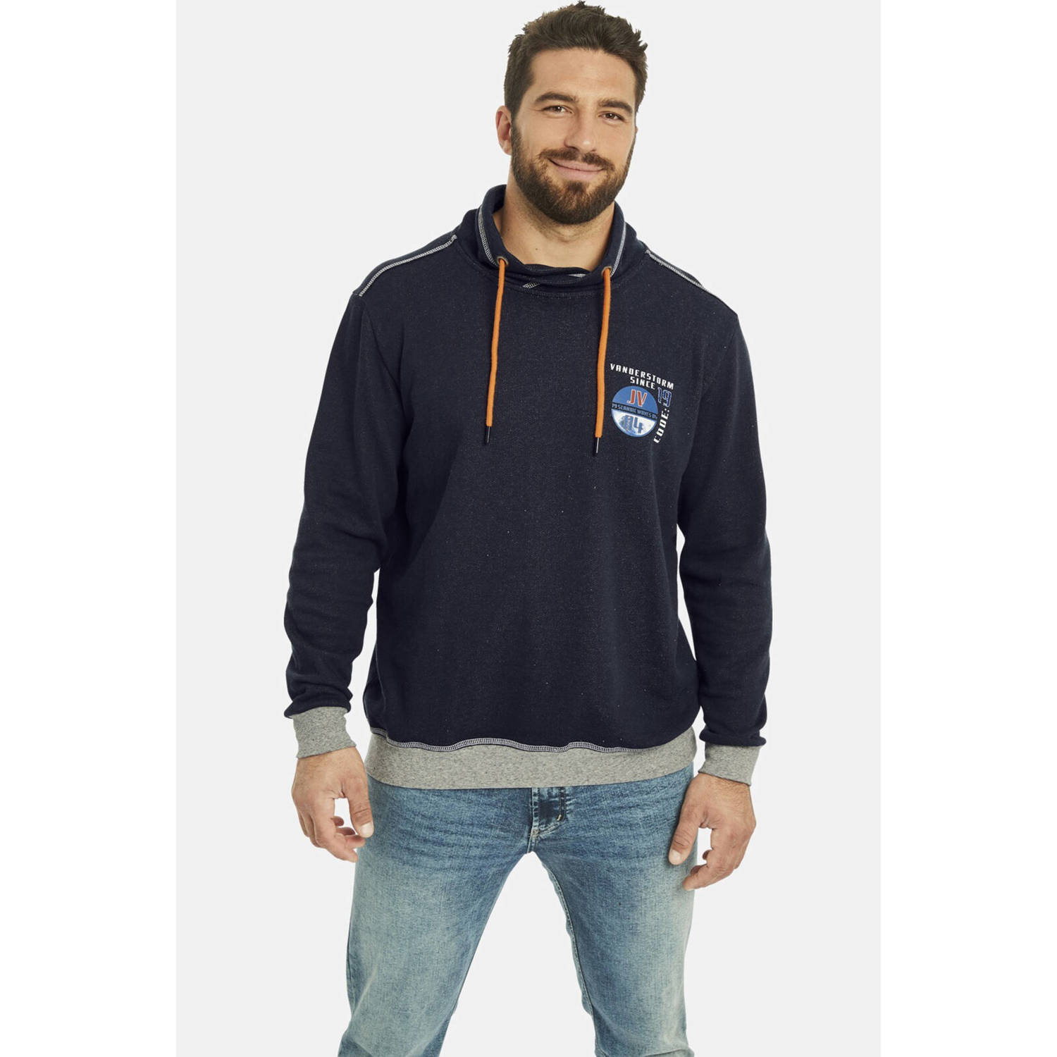 Jan Vanderstorm +FIT Collectie sweater JARMUND Plus Size met printopdruk donkerblauw
