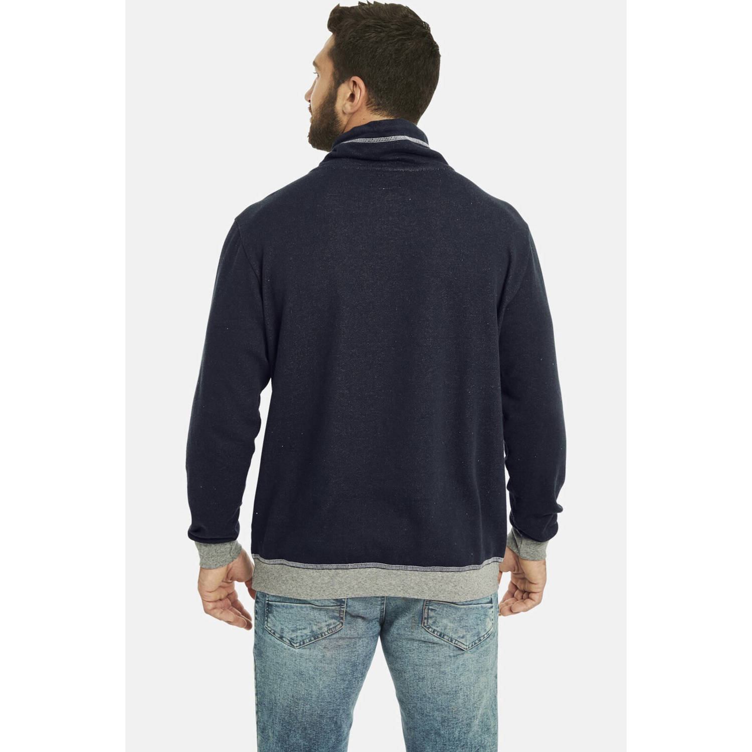Jan Vanderstorm +FIT Collectie sweater JARMUND Plus Size met printopdruk donkerblauw