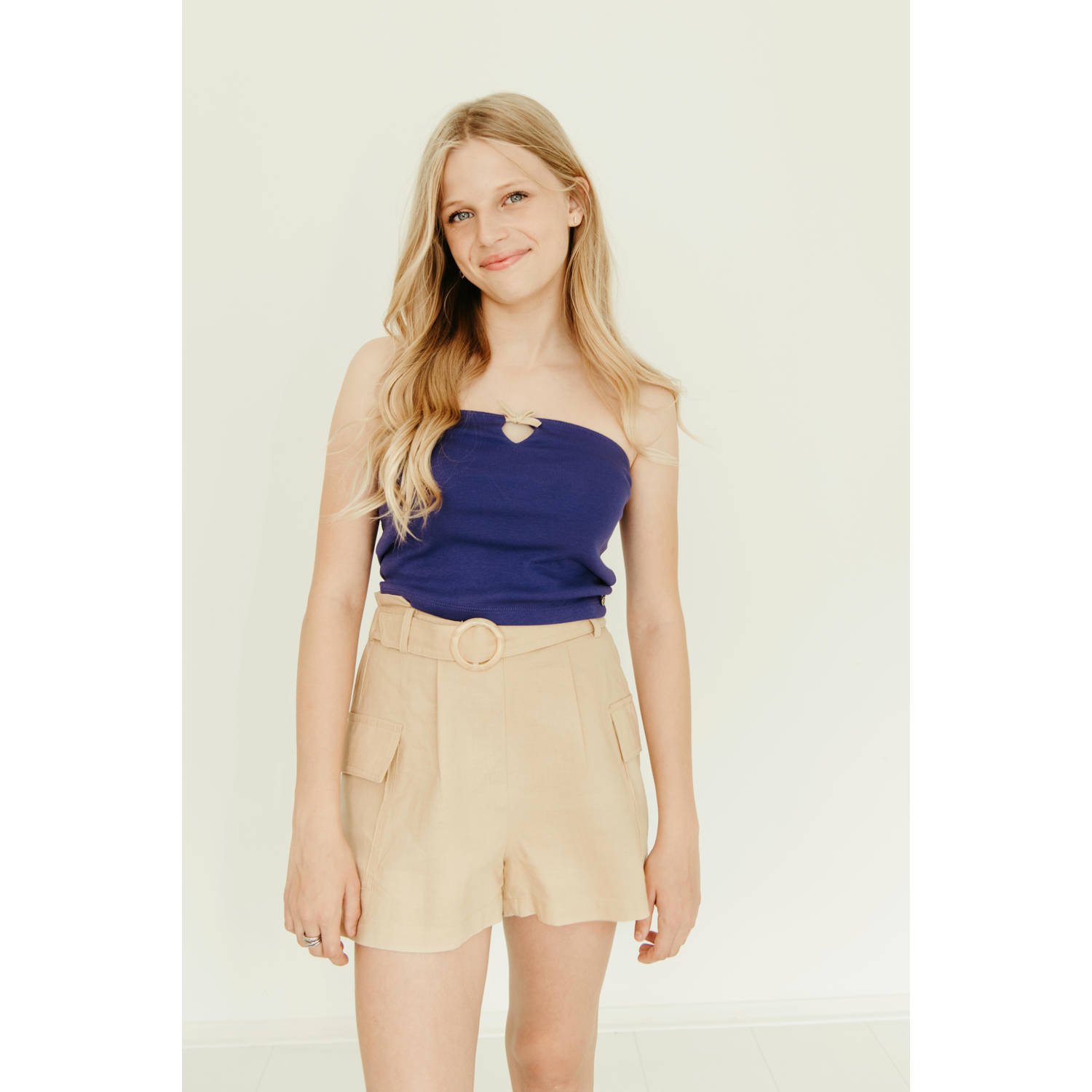 Frankie&Liberty regular fit chino short beige Korte broek Meisjes Viscose 140