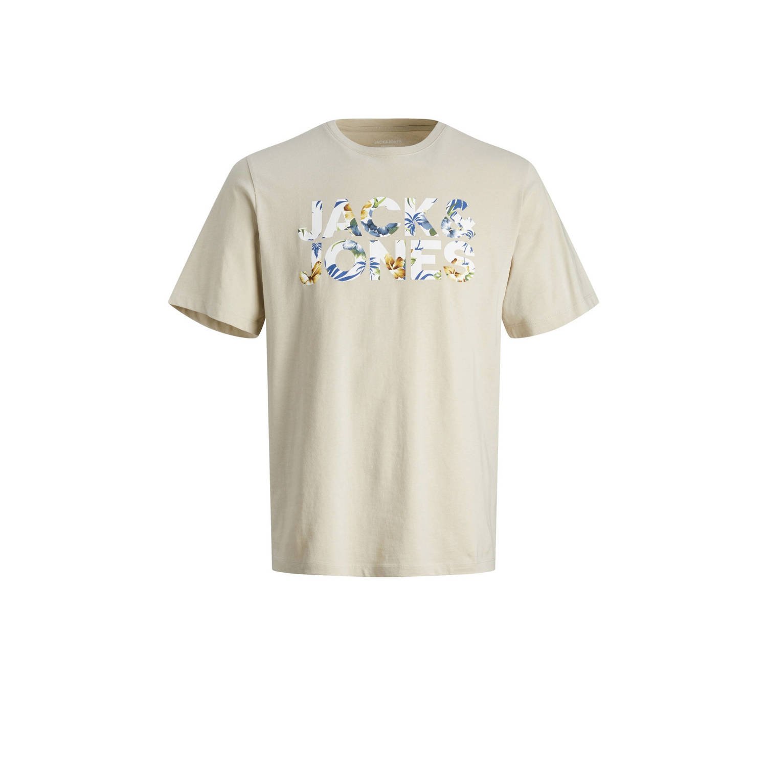 Jack & jones JUNIOR T-shirt JJEJEFF CORP met logo lichtzand Beige Jongens Biologisch katoen Ronde hals 176