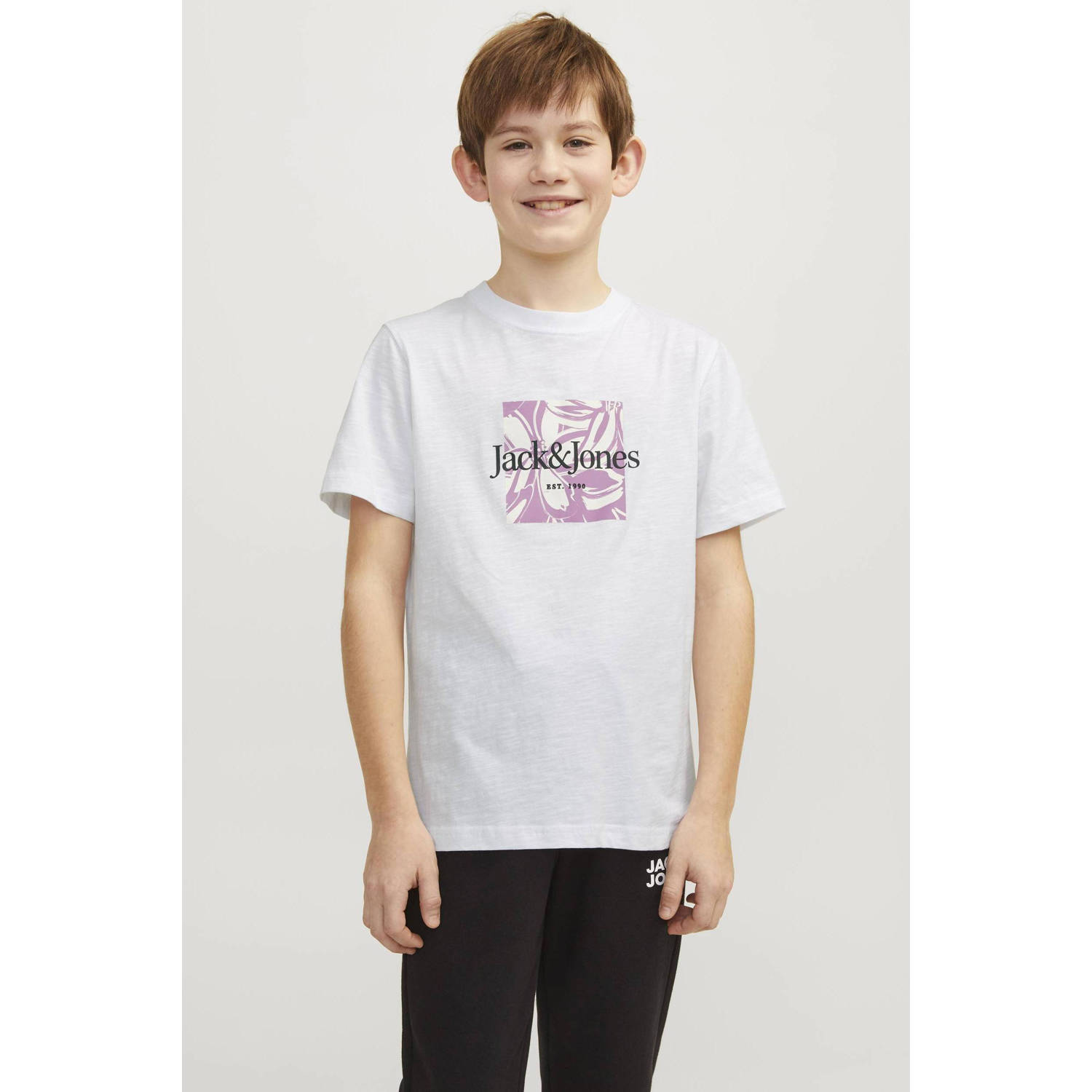 Jack & jones JUNIOR T-shirt JORLAFAYETTE met logo wit Jongens Katoen Ronde hals 140