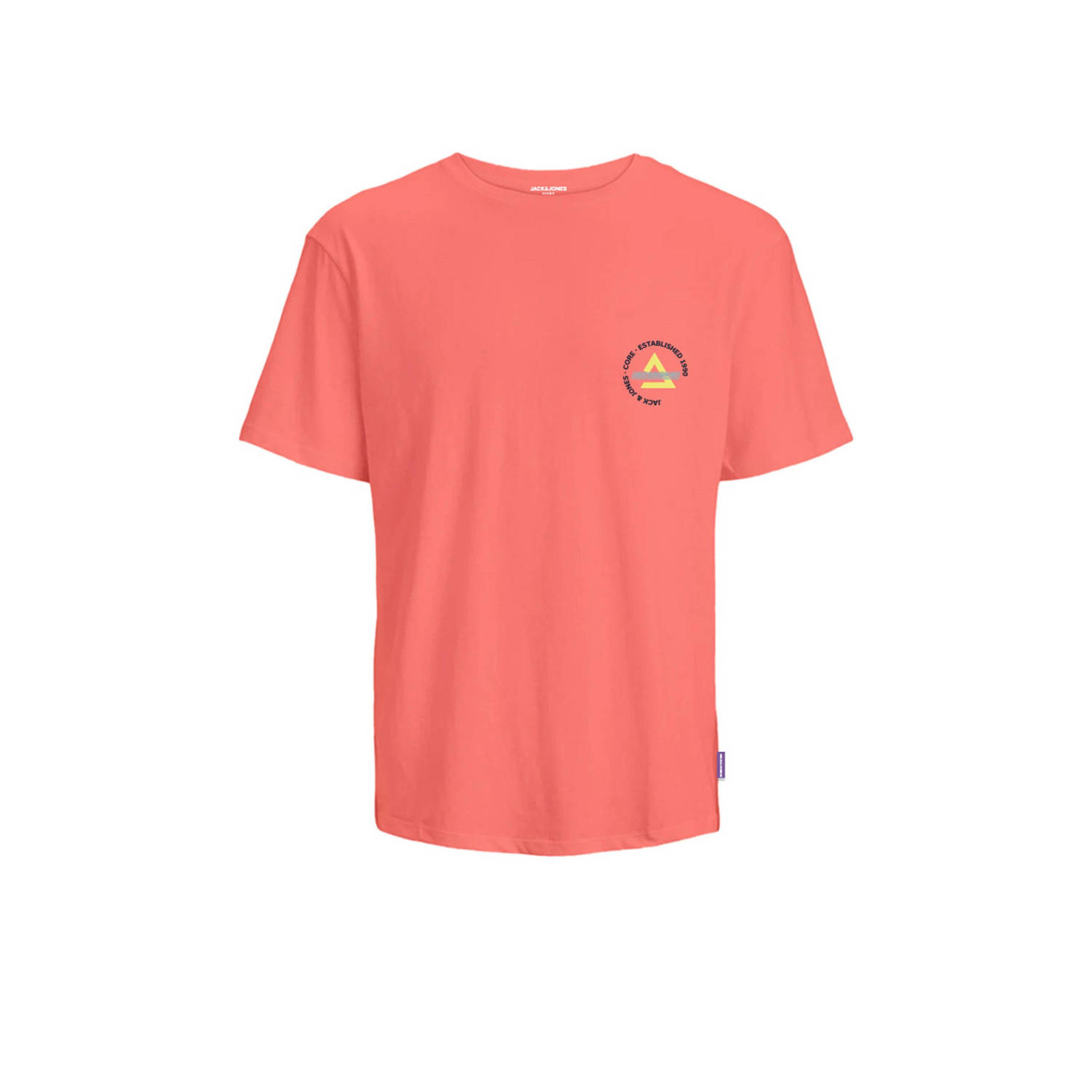 Jack & jones JUNIOR T-shirt JCOFAST met printopdruk koraal Oranje Jongens Katoen Ronde hals 140