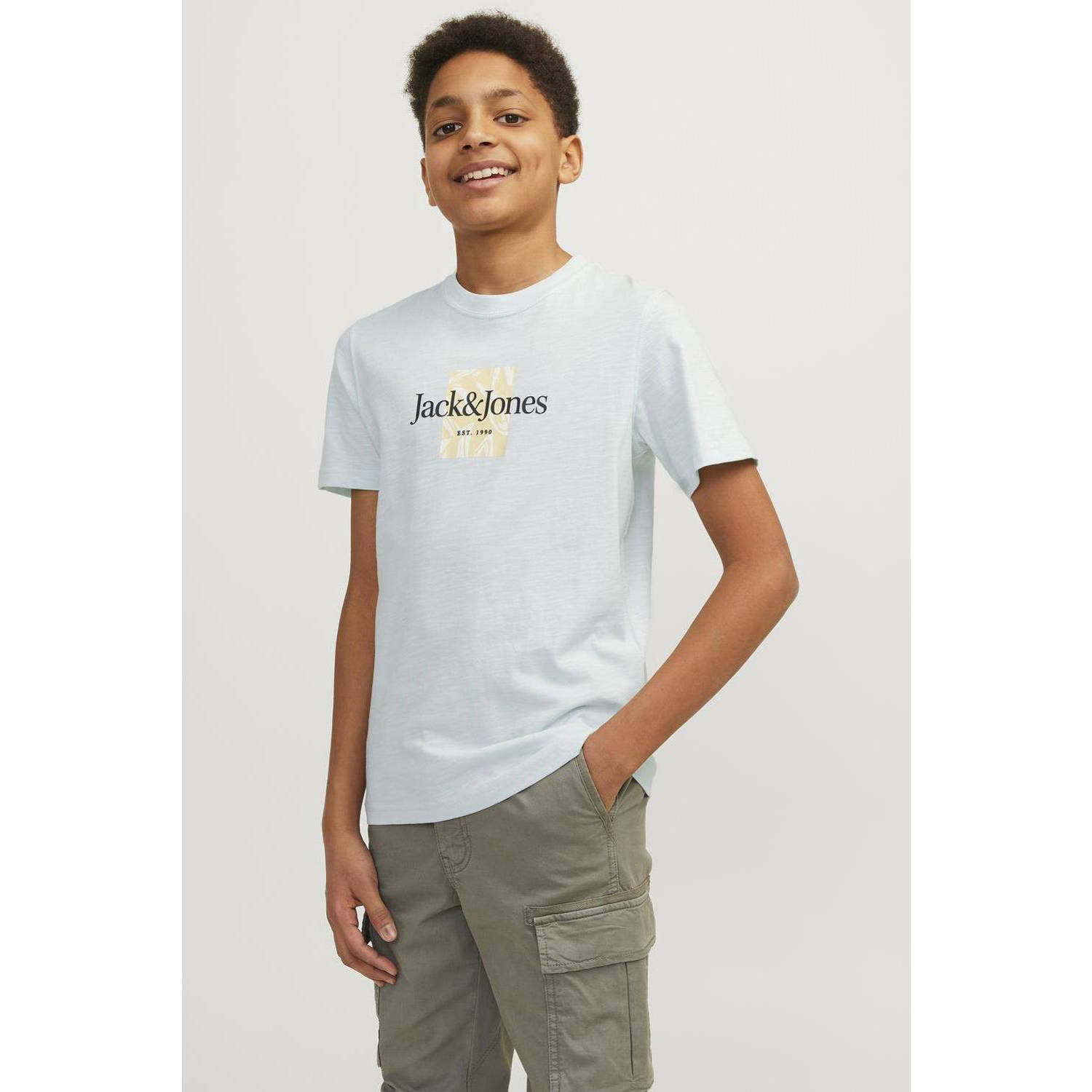 Jack & jones JUNIOR T-shirt JORLAFAYETTE met logo licht mintgroen Jongens Katoen Ronde hals 152