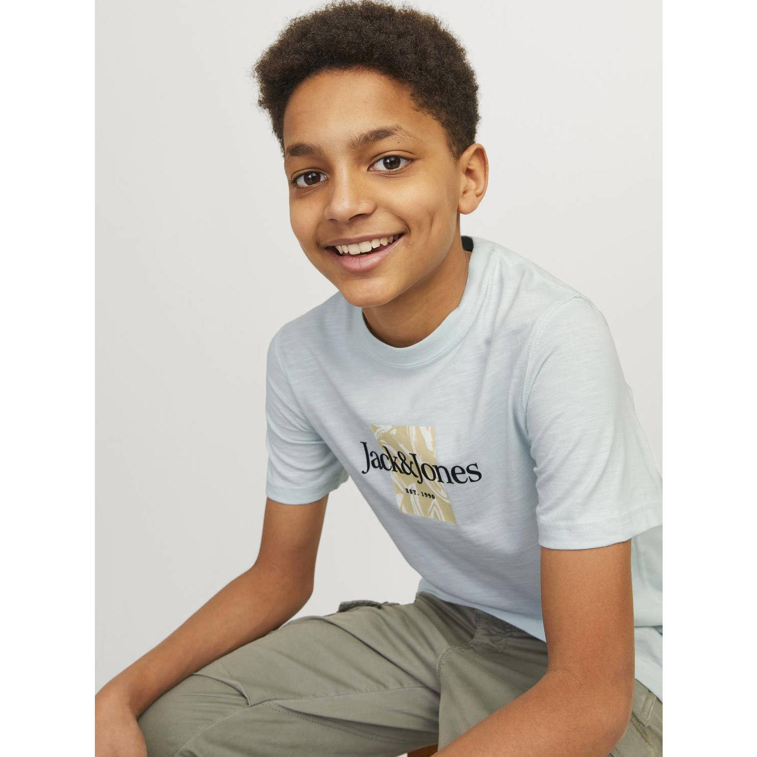 JACK & JONES JUNIOR T-shirt JORLAFAYETTE met logo licht mintgroen