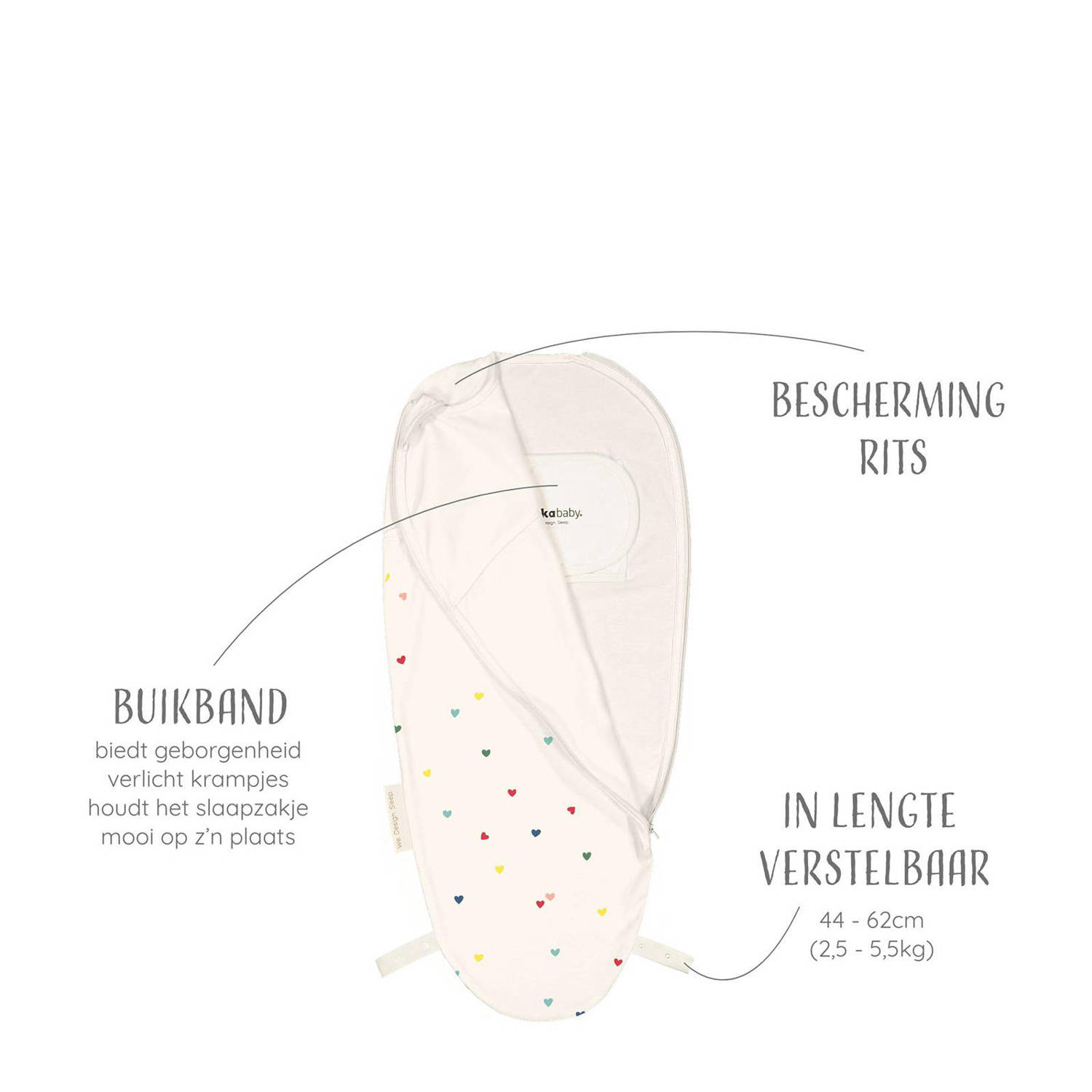 Puckababy The Original Piep inbakerslaapzak Hearts Confetti 0-3 mnd