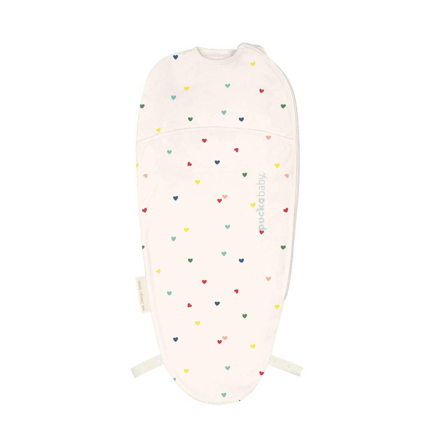 Puckababy The Original Piep inbakerslaapzak Hearts Confetti 0-3 mnd Inbakerdoek Ecru