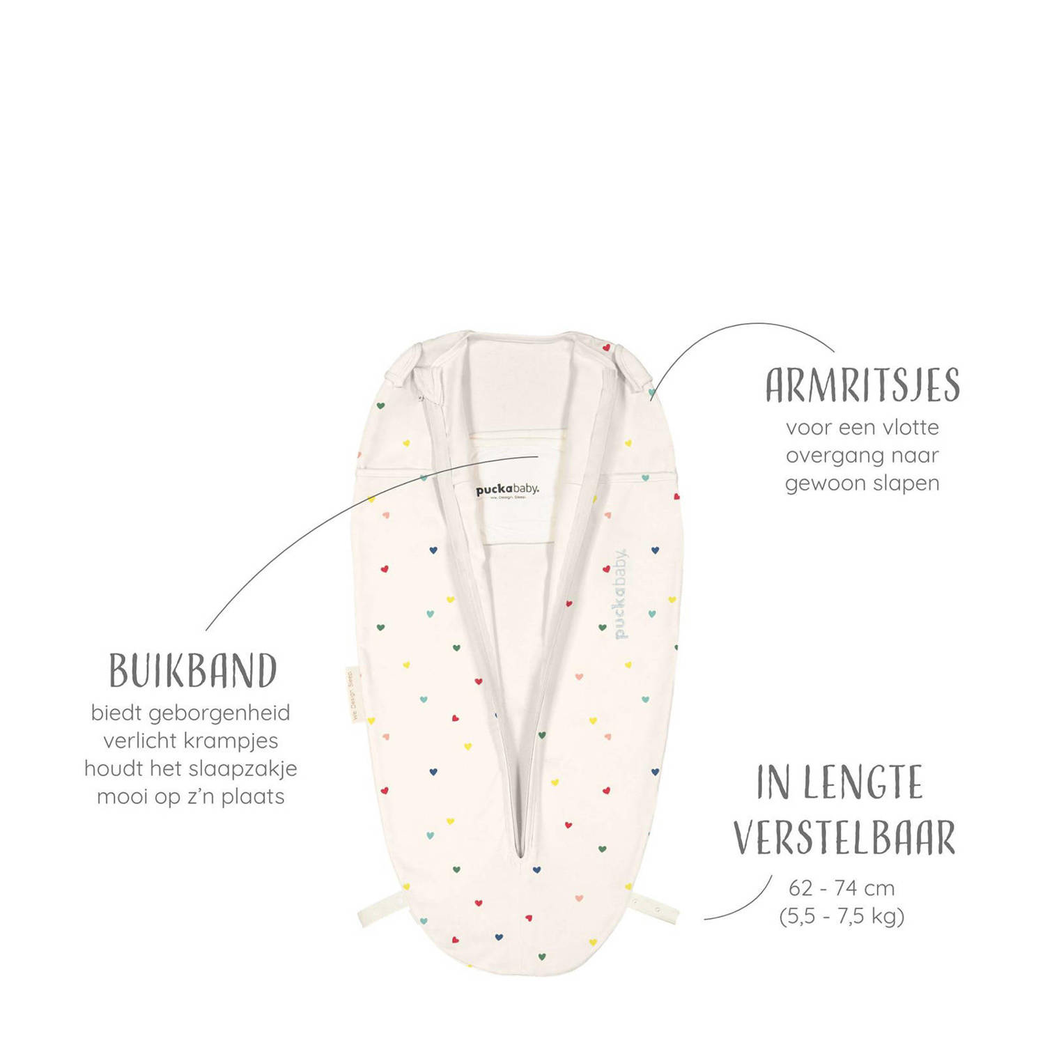 Puckababy The Original Mini inbakerslaapzak Hearts Confetti 3-6 mnd