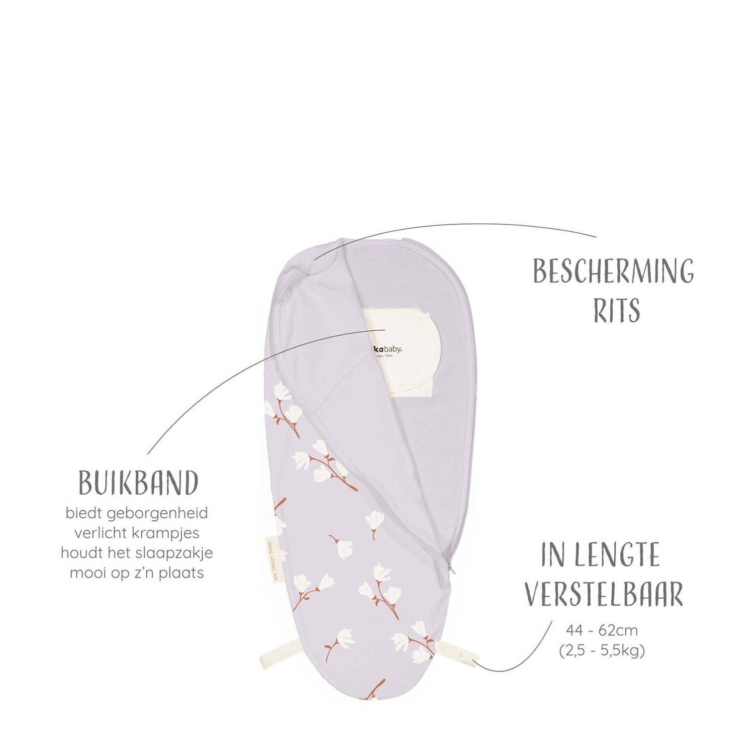 Puckababy The Original Piep inbakerslaapzak White Magnolia 0-3 mnd