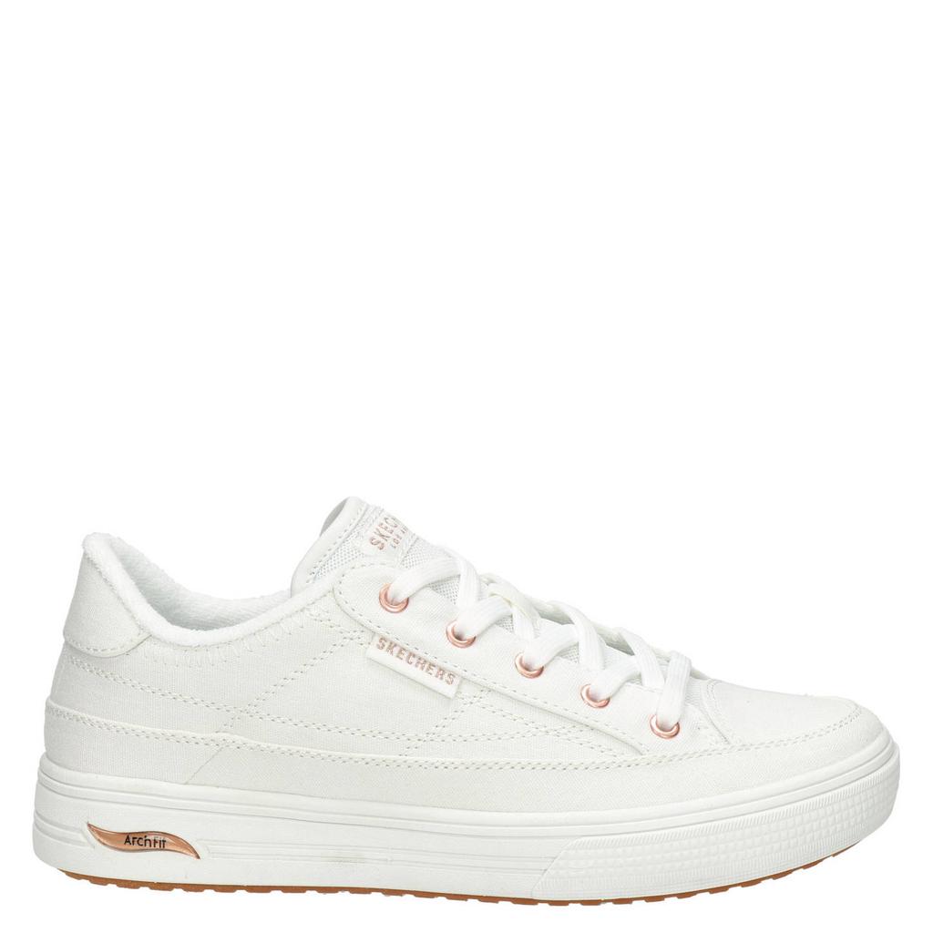 Witte dames Skechers Arch Fit Arcade sneakers van textiel met veters