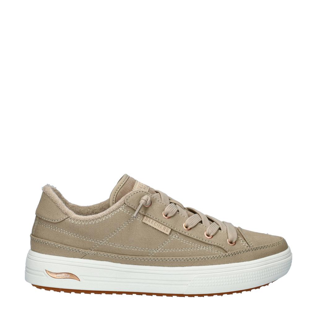 Taupe dames Skechers Arch Fit Arcade sneakers van textiel met veters