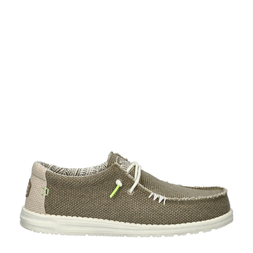 Kakikleurige heren Hey Dude bootschoenen van textiel met veters