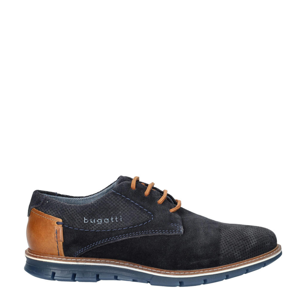 Donkerblauwe heren Bugatti Simone suède veterschoenen