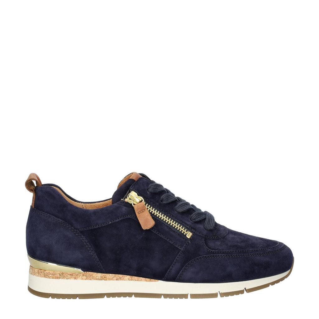 Donkerblauwe dames Gabor suède sneakers met rits- en vetersluiting