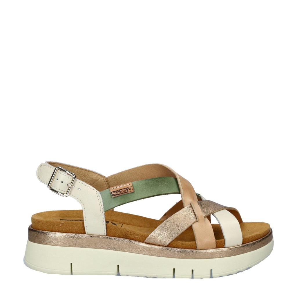 Beige en multikleurige dames Pikolinos Palma leren sandalen met gesp