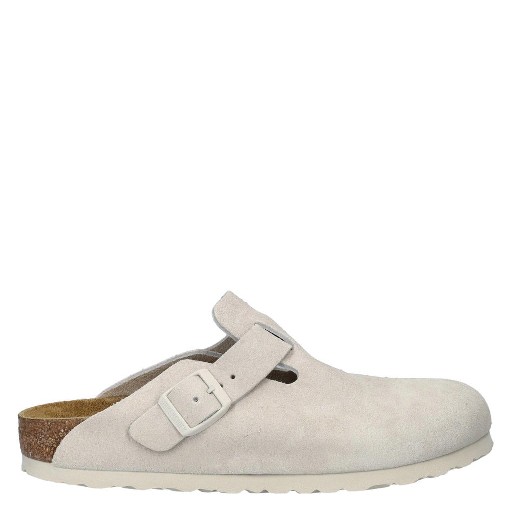 Ecru dames Birkenstock suède clogs met gesp