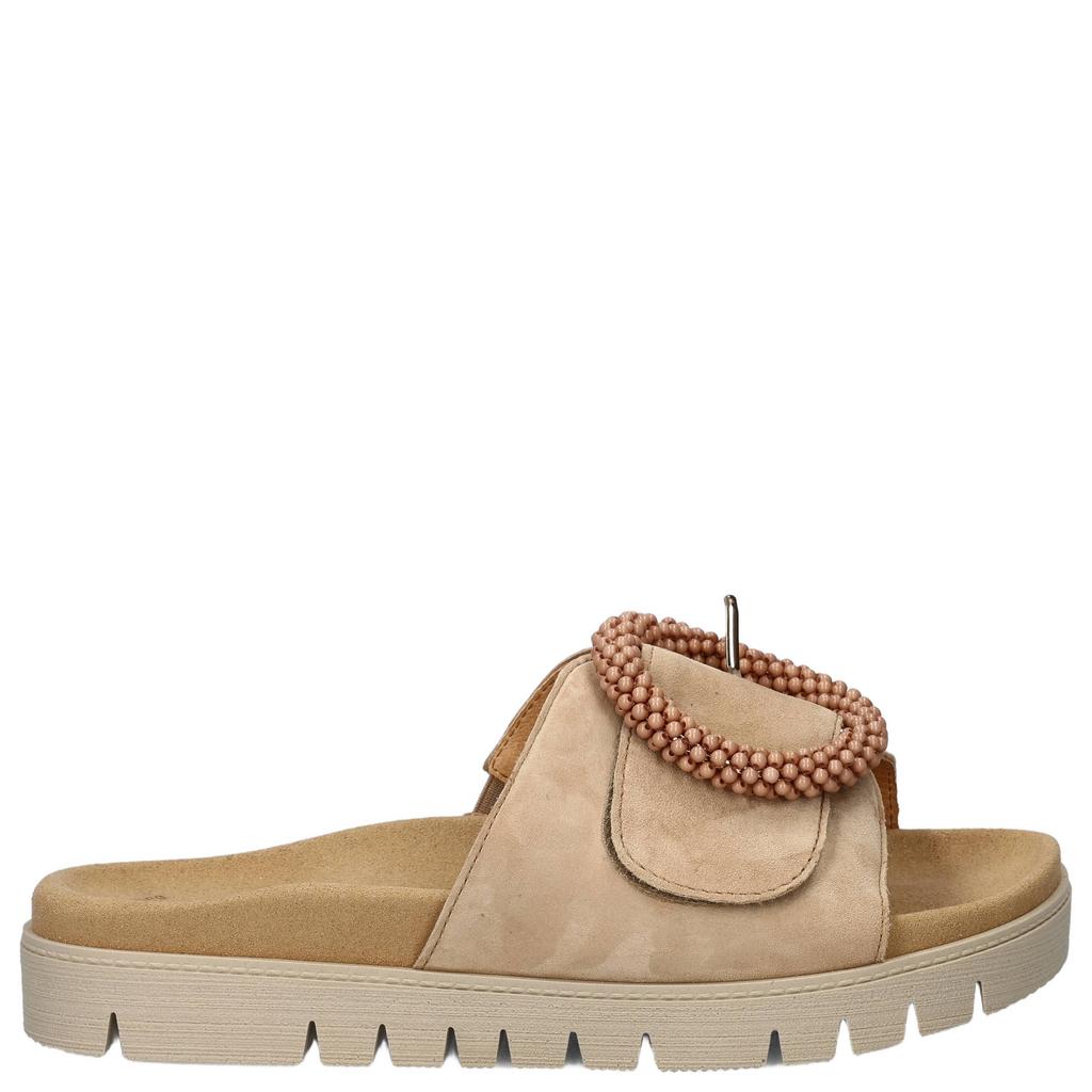 Beige dames Gabor suède slippers met klittenband