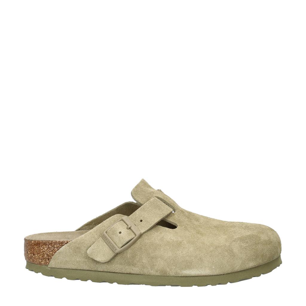 Beige dames Birkenstock Boston suède clogs met gesp en effen