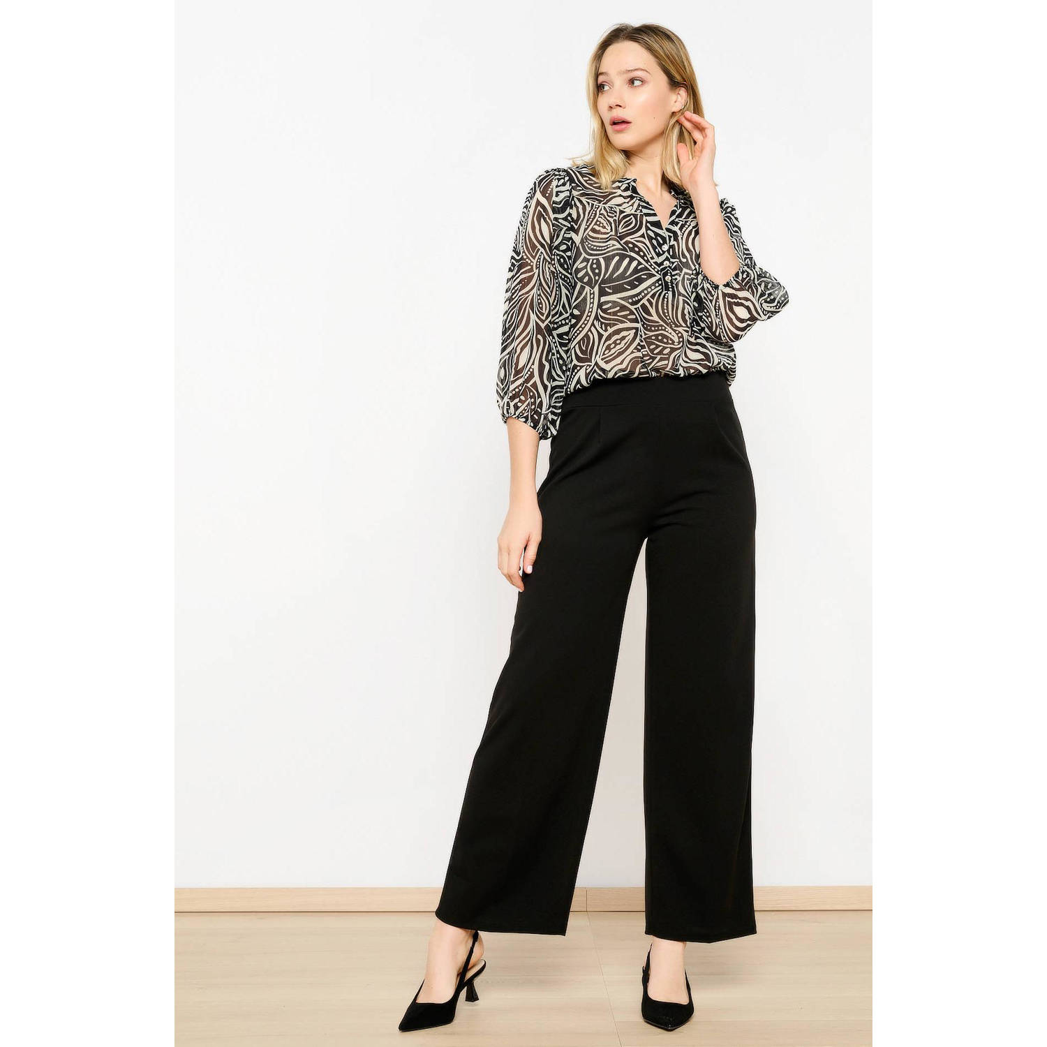 LOLALIZA high waist wide leg pantalon zwart