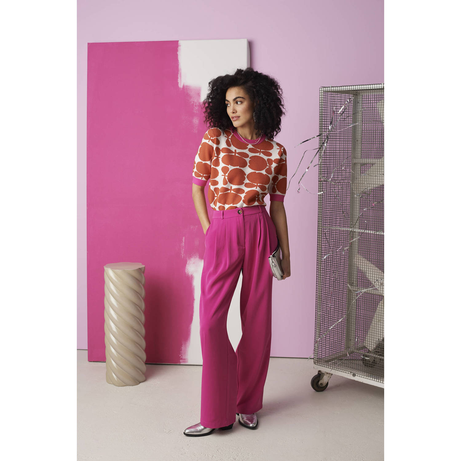 Ydence wide leg pantalon Solange Tall fuchsia