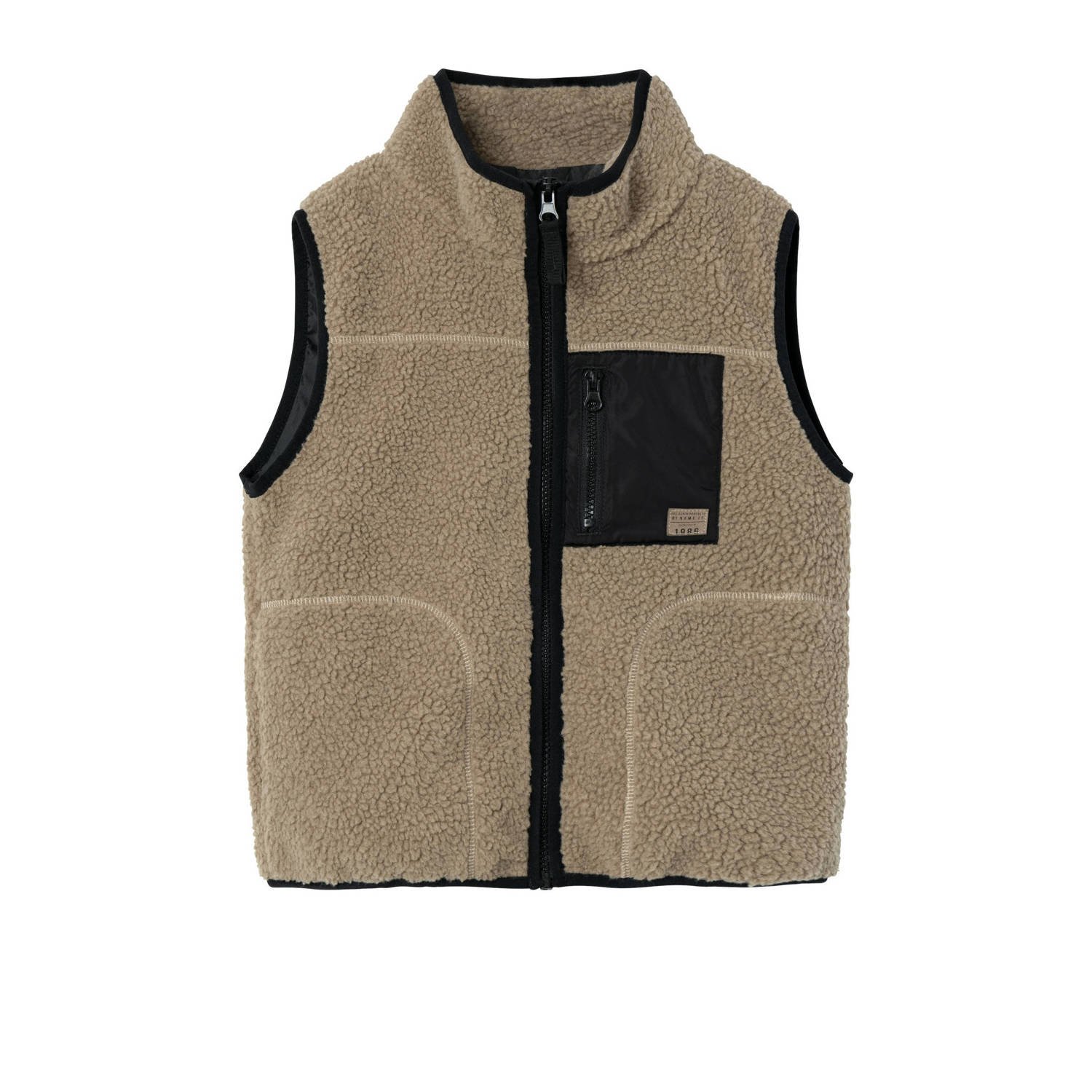 Name it KIDS bodywarmer NKMMAGOT zand zwart Beige Jongens Teddy Openvallende hals 116