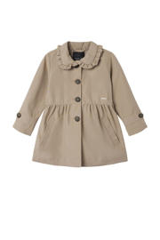 thumbnail: Bruine meisjes NAME IT MINI coat zomer van polyester met effen, lange mouwen, klassieke kraag en ruches