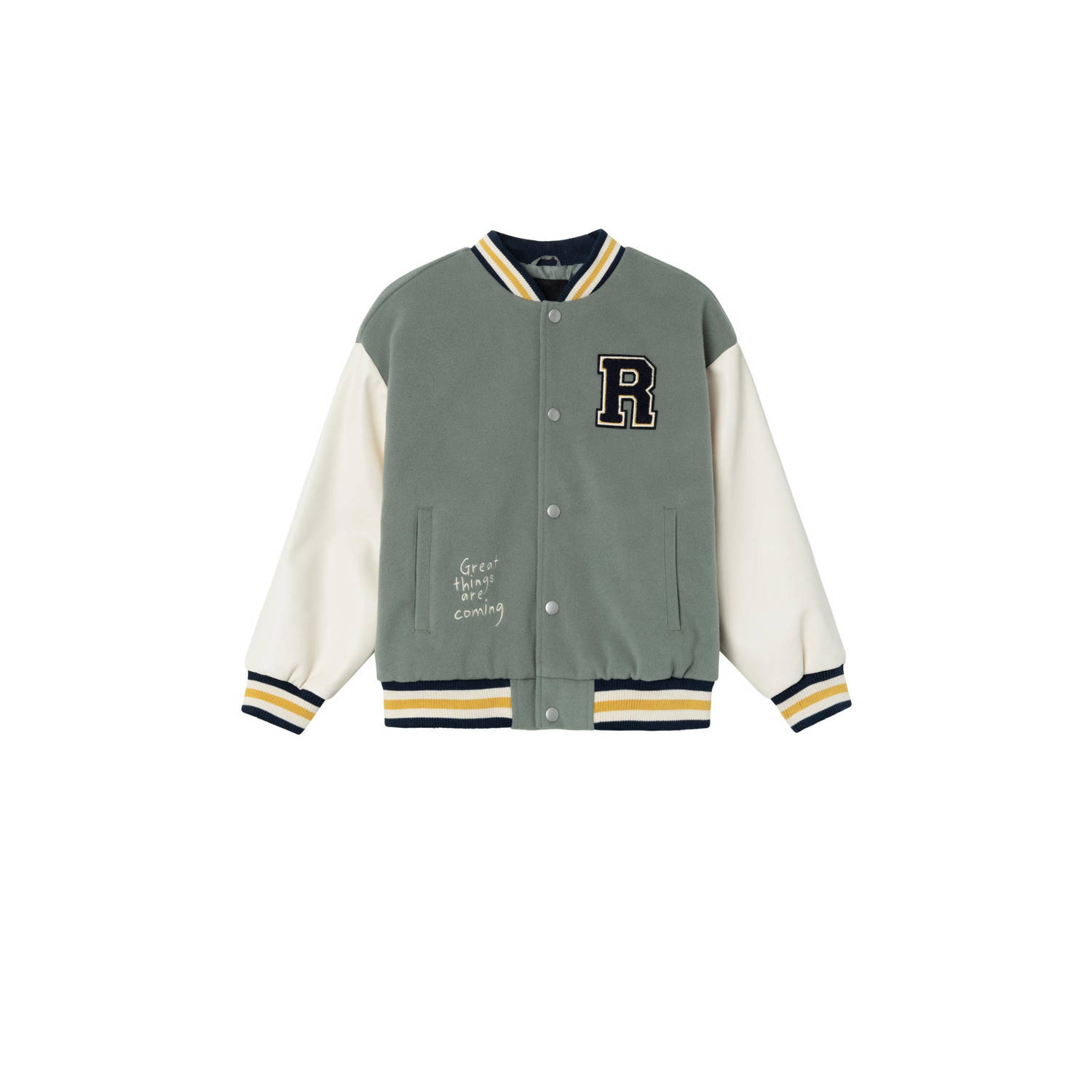 Name it KIDS bomberjack NKMMOMBY agavegroen offwhite Jas Jongens Polyester Ronde hals 116